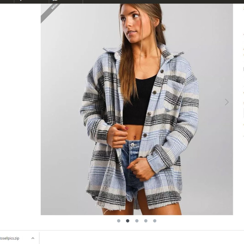 BKE Brushed Flannel Shacket Blue Cream